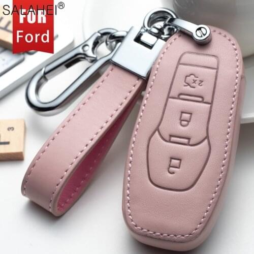 Leather Car Key Cover Case For Ford Fusion Mondeo Mustang F-150 Explorer Edge 2015 2016 2017 2018 Car Styling Key Protection