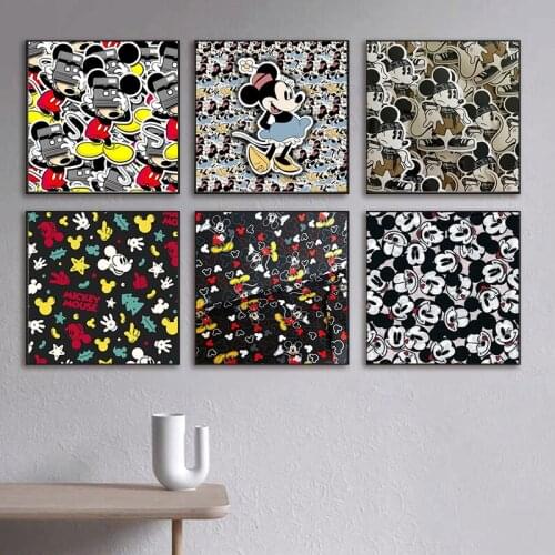 Disney Creative Black and White Cartoon Mickey Mouse Graffiti Art Canvas Poster and Prints Wall Art Pictures for Kids Room