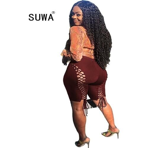 Summer sweatpants 2020 new arrival hollow out bandage skinny knee length pants high waist pant sexy korean outfit