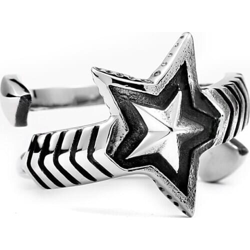 Mcllroy adjustable stainless steel ring Fashion Five-pointed star jewelry for man women open ring gift