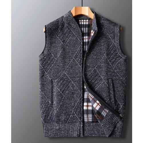 Foreign trade knit sweater vest mens vest sweater zipper cardigan mens autumn and winter sleeveless bottoming shirt