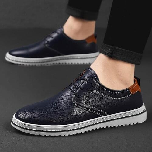 Autumn Spring Mens Fashion Lace-Up Flat Leather Casual Shoes Men New 2021 Luxury Big Size 47 48 Dropshipping