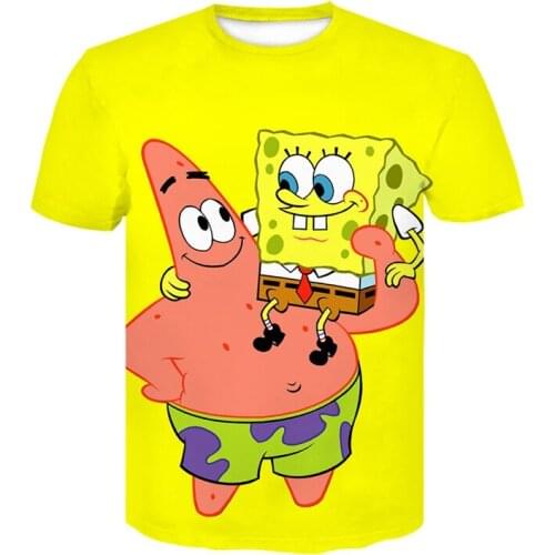 2021 New Casual Short Sleeve Childrens 3D Printed Spongeebobs Patterns Summer O-neck T-shirt Fashion Cool Boys And Men Clothing