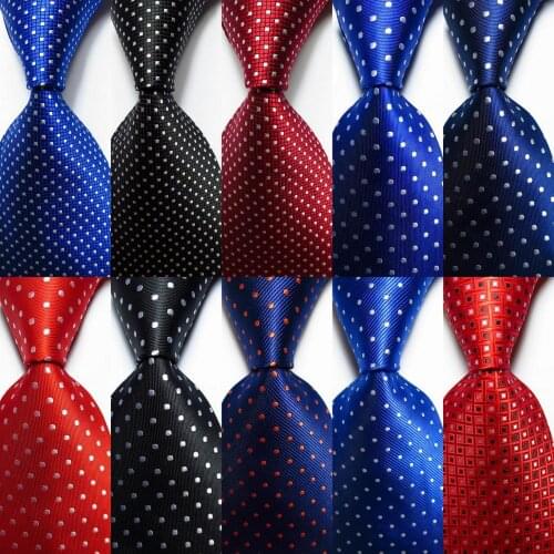 New Fashion Dot Tie Mens 9cm Silk Necktie Set Blue Pink Red Black JACQUARD WOVEN 100% Silk Mens Tie Necktie