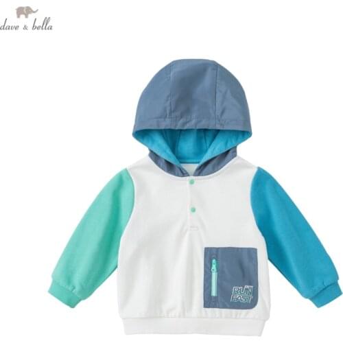 DBX18361 dave bella autumn baby boys casual patchwork hooded T-shirt children tops kids boy fashion tees