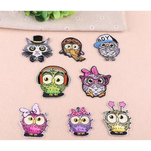 PGY Four Seasons Costume Owl Series Decoration Cloth Ironing Adhesive Knitted Cartoon Animal Cowboy Clothes Patches Accessories