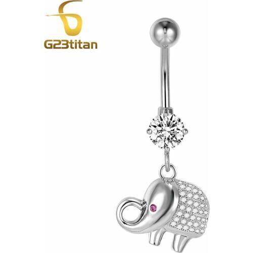 G23titan India Silver Color Auspicious Elephant Belly Button Piercings Titanium Navel Piercing Rings 14G 12mm Bar Body Jewelry