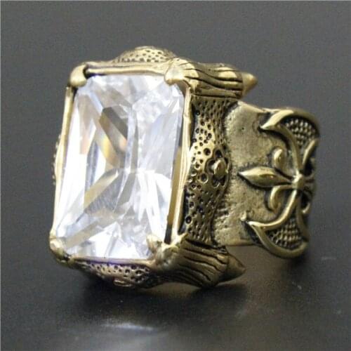 Size 7~13 Cool Polishing Shinning Golden Clear Crystal Stone Anchor Ring 316L Stainless Steel Top Quality Biker Ring