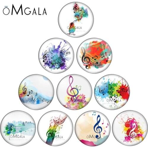 Colorful Musical Note Paintings 10pcs mixed 12mm/14mm/16mm/18mm/20mm/25mm Round photo glass cabochon flat back Making findings