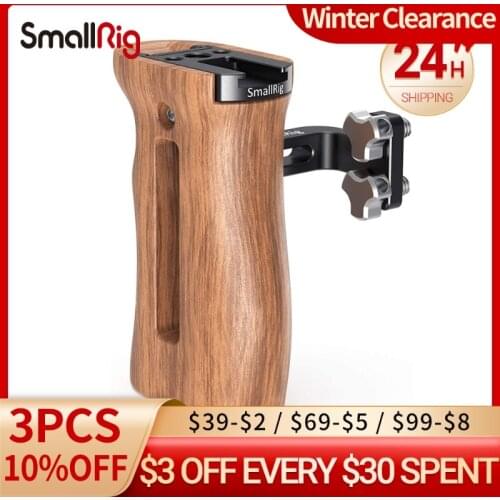 SmallRig Camera Video Handle Grip Stabilizer Universal Wooden Handle with Cold Shoe Mount and 1/4 3/8 Thread Holes 2093