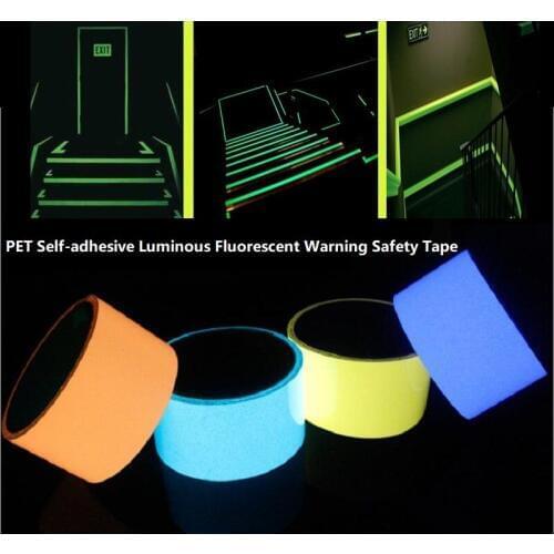1.5CM*10M PET Self-adhesive Luminous Fluorescent Warning Safety Tape Luminous storage film fire road luminous sign