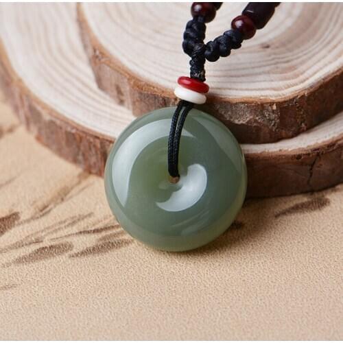 Certificate) Womens Donuts Neckalce Pendant Green HETIAN Nephrite Safety Button Pendant Gift for Females Fine Jewelry +Rope