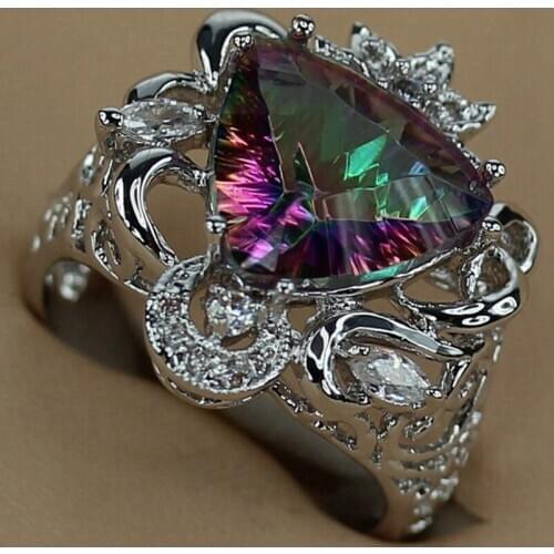 SHUNXUNZE Luxury Engagement Wedding rings Jewelry for women dropshipping Rainbow Cubic Zirconia Rhodium Plated R3331 size 6 7 8