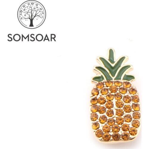 Somsoar Jewelry 2.7*1.2cm Gold Pineapple anana Slide Charms big size Charms fit 10mm Mesh Bracelet and Leather Wrap Bracelet