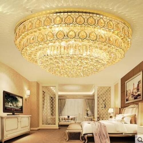 Modern golden led round crystal ceiling lamp atmospheric living room lamp round restaurant warm bedroom lighting fixture led