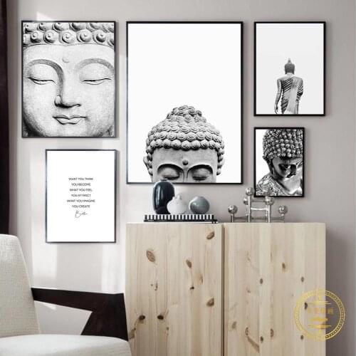 Buddha Statue Quotes Wall Art Canvas Painting Zen Black White Posters and Prints Wall Picture for Living Room Cuadros Decoration