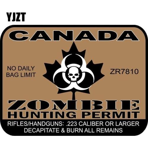 YJZT 13.6CM*10.2CM CANADA Zombie Hunting Permit License Decal Reflective Car Window Sticker Motorcycle Parts C1-7155