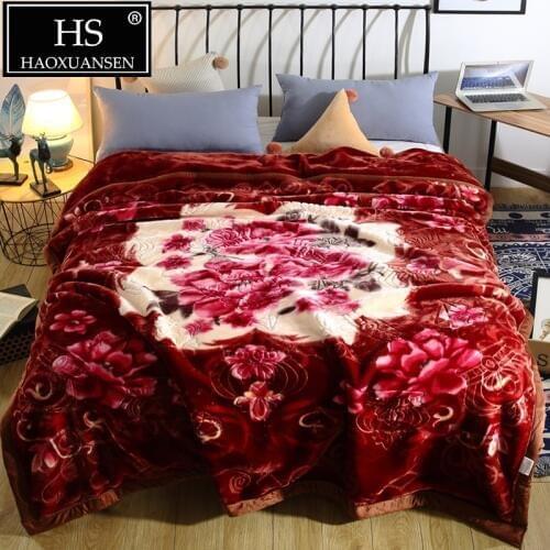 Dark Brown Floral Crown Diamond Raschel Blanket Double Layer Super Soft Embossed Blankets Winter Warm Adult Bed Cover 3.8Kg