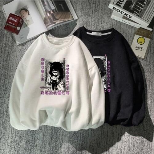 2021 6-color round neck long-sleeve mens and womens hoodie cartoon printing casual loose Japanese ins handsome spring and autu