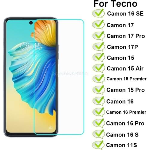 2-1Pcs Glass For Tecno Camon 17 Pro Premier Tempered Glass For Tecno Camon 16 SE 17P 15 16 Premier Air Pro 11S Screen Protector