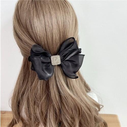 Women Elegant Fashion Bowknot Hair Clip Headdress Crystal pearls Spring Clip Hairpin Headwear Hari Accessories