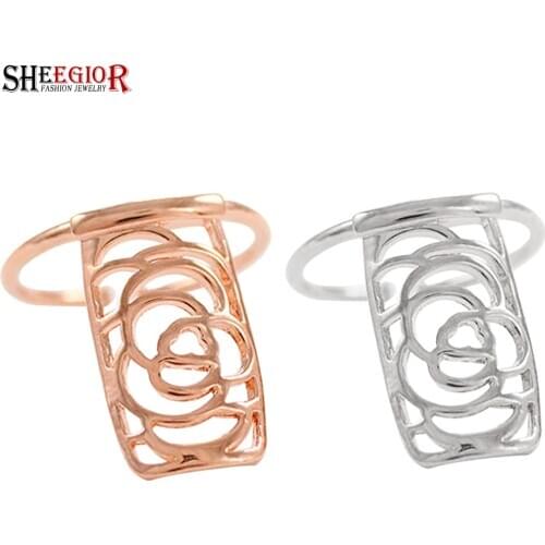 Lovely Hollow Rose Rings for Women Accessories Simple Punk Gold Silver color Flower Open Nail Ring Men Fashion Jewelry Love Gift