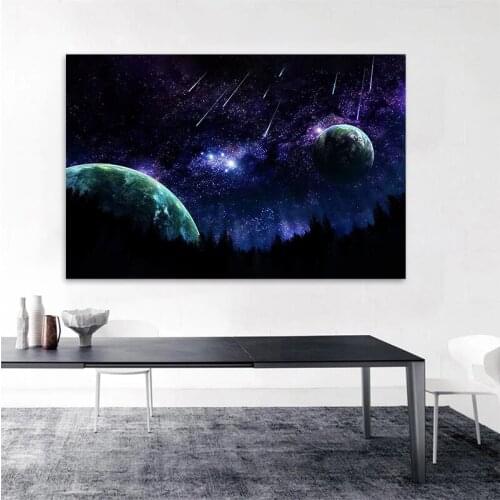 Starry Sky Planet Astronomy Science Fiction Movie Frameless CanvasPainting Earth Floating Home Decor Painting for Living Room