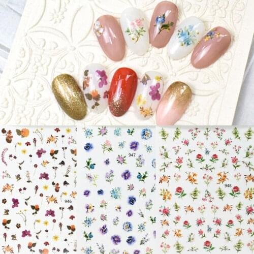 1 Sheet Flowers 3D Nail Art Stickers Sliders Feather Adhesive Dried Flower Nail Decals Floral Manicure DIY Nails Pro Design