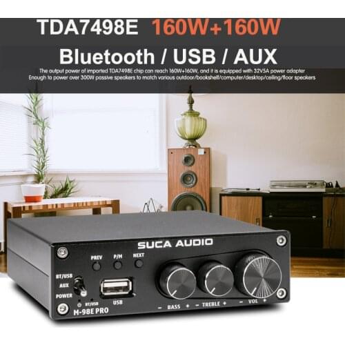 160W*2 TDA7498E Bluetooth 5.0 Audio Power Amplifier Class D Dual Channel TDA7498 Subwoofer Stereo USB Home Theater Amplifiers