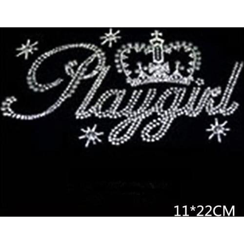 2pc/lot Playgirl crown design stone rhinestone iron on transfers designs hot fix rhinestone motif patches for shirt