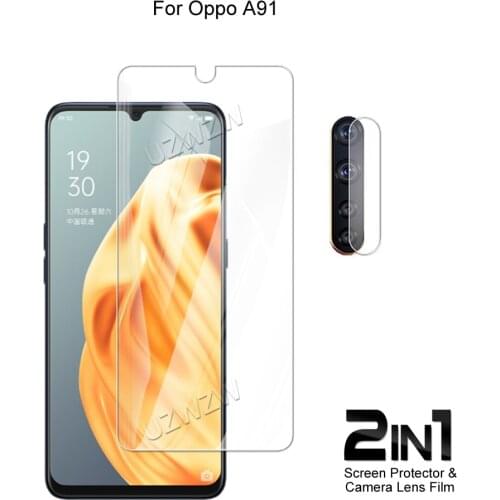 2 in 1 For Oppo A91 Camera Lens Film & Screen Protector Guard Protective HD Tempered Glass Explosion Proof