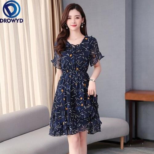 2021 Summer Elastic Waist Floral Midi Dress for Women New Short Sleeve V-neck White Chiffon Print Elegant Party Dresses Vestidos