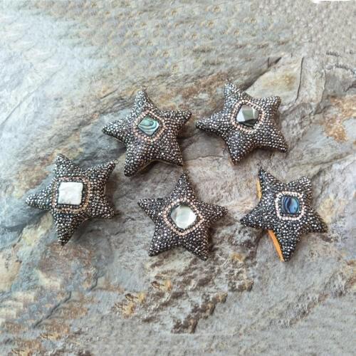 5pcs Nature Abalone Shell Rhinestone Starfish Pendant,Snakeskin Leather Star charm DIY necklace Women Jewelry Finding P635