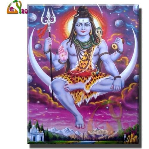Full Diamond Embroidery Lord Shiva with Moon Shiva Rhinestone 5d Diy Diamond Painting Cross Stitch Full Square Drill Home Decor