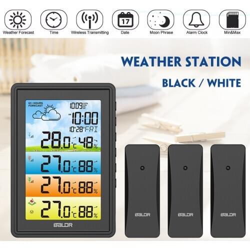 Wireless Home Waether Station Indoor Outdoor Sensor Hygrometer Thermometer Digital Moon Phase Alarm Clock Colorful Barometer