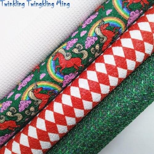 Unicorn and Diamonds Printed Glitter leather, Mesh Glitter Fabric Sheet For Bow 21x29CM Twinkling Ming KM316