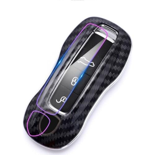 For Porsche Macan Abs Car Remote Key Case Cover Shell Carbon fiber stripes wear-resistant Key Chain Car Accessories