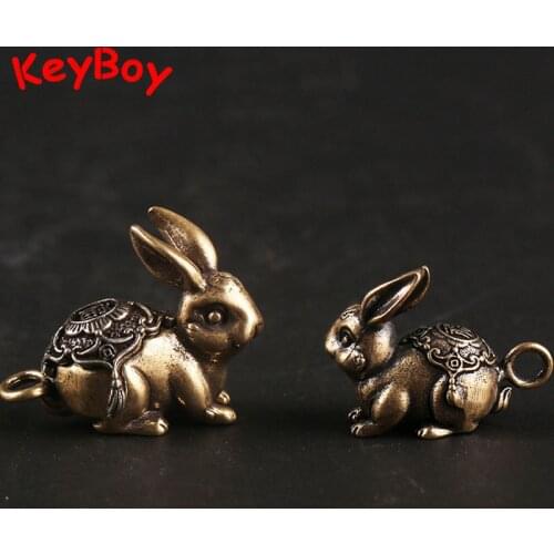 Pure Copper Trinket Solid Rabbit 2020 New Year Pendant Chinese Blessing Lucky Rabbit Key Chain Rings Pendant Brass Car Keychain