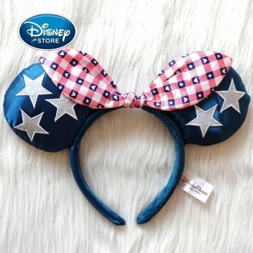 Disney American Stars Mickey Mouse Headband Disneyland Minnie Ears Plush Bow Tie Headwear Children Beauty Toys Decoration Gift