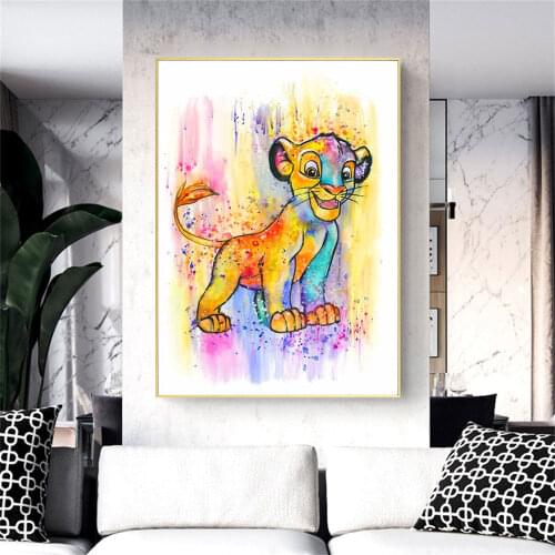 Disney Cartoon Little Lion Poster Watercolor Art Printing Canvas Painting Wall Picture For Kids Room Nursery Decoratve Cuadros