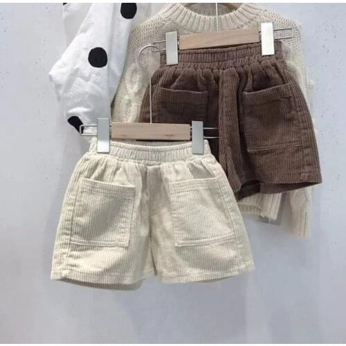 Girls' Corduroy Shorts 2021 Autumn and Winter New Loose Korean Plus Velvet Thickened Corduroy Shorts Casual Short Pants 2-12Y