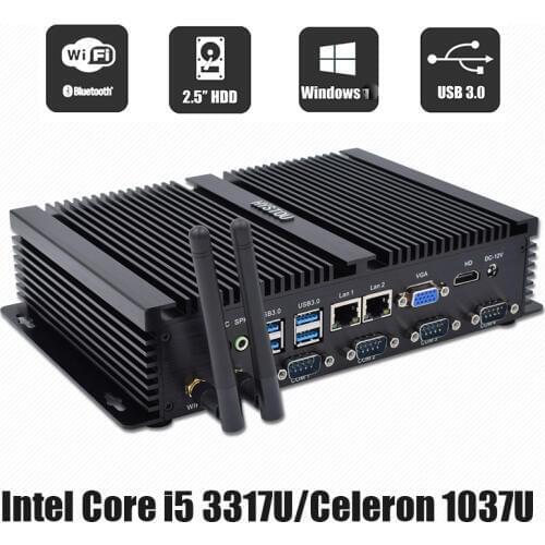 Dual NIC LAN Fanless Mini PC Intel Core i5 3317U Windows7 XP Industrial PC 1007U ULHD 4K TV Box 4 RS232 Micro Computer