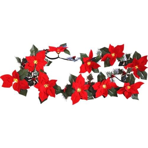 Artificial Flower Simulation Flowers Poinsettia String 2 Meter Flannelette For Christmas Tree Home Decoration Holiday Lights