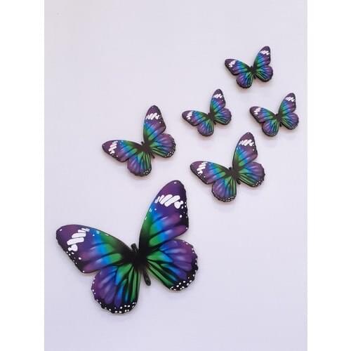 Flocking Cheap Butterfly Figured 6 Pieces Purple Green Wood Wall Sticking Ornaments