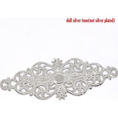 DoreenBeads Retail Jewelry Findings Silver Color Color / Bronze Tone Filigree Flower Wraps Connectors 6.1x2.4cm, 50 PCs