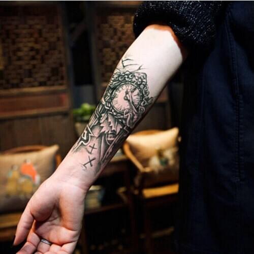 Hot Sales Cheap Popular Body Arts Temporary Tattoo Waterproof 3D Black Mechanical Arm Fake Transfer Tattoo Sticker