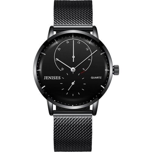 JENISES Mens Watch Curved Mirror Quartz Wrist Watch Simple Decoration Male Clock Hodinky Fashion Luxury Bracelet Mens Watches