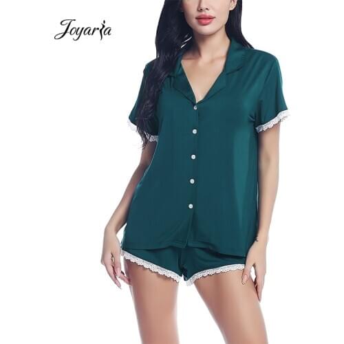 Joyaria 2020 New Pajama Sets Womens Bamboo Short Sleeve PJ Set Summer Sleepwear Sleep shirt & Bottoms Women nightwear