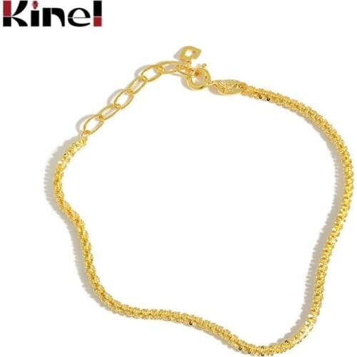 Kinel 925 Sterling Silver Crude Chain Bracelets Korea Style Rock Punk Cauliflower Bracelet For Women 18K Gold Fine Jewelry