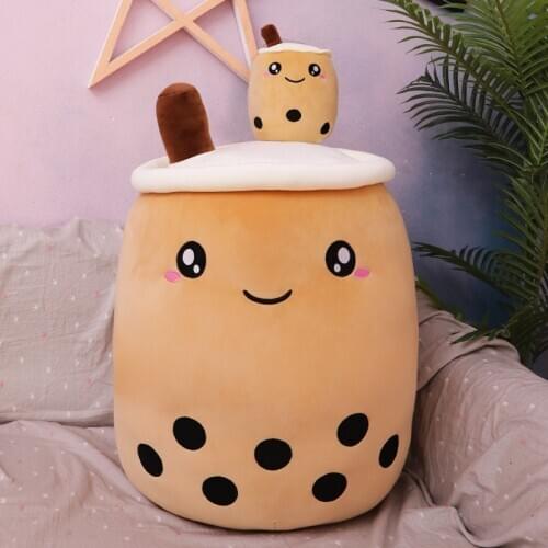 25cm adorable cartoon bubble tea cup shaped pillow with suction tubes real-life stuffed soft back cushion funny boba food gift